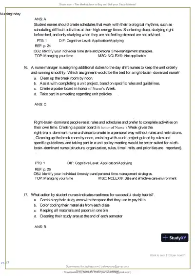 Test Bank for Nursing Today: Transition and Trends, 10th Edition (Chapters 1-26) - Page 24 preview image