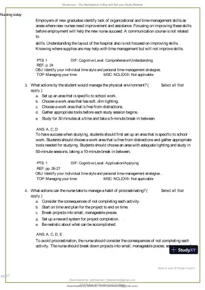 Test Bank for Nursing Today: Transition and Trends, 10th Edition (Chapters 1-26) - Page 28 preview image