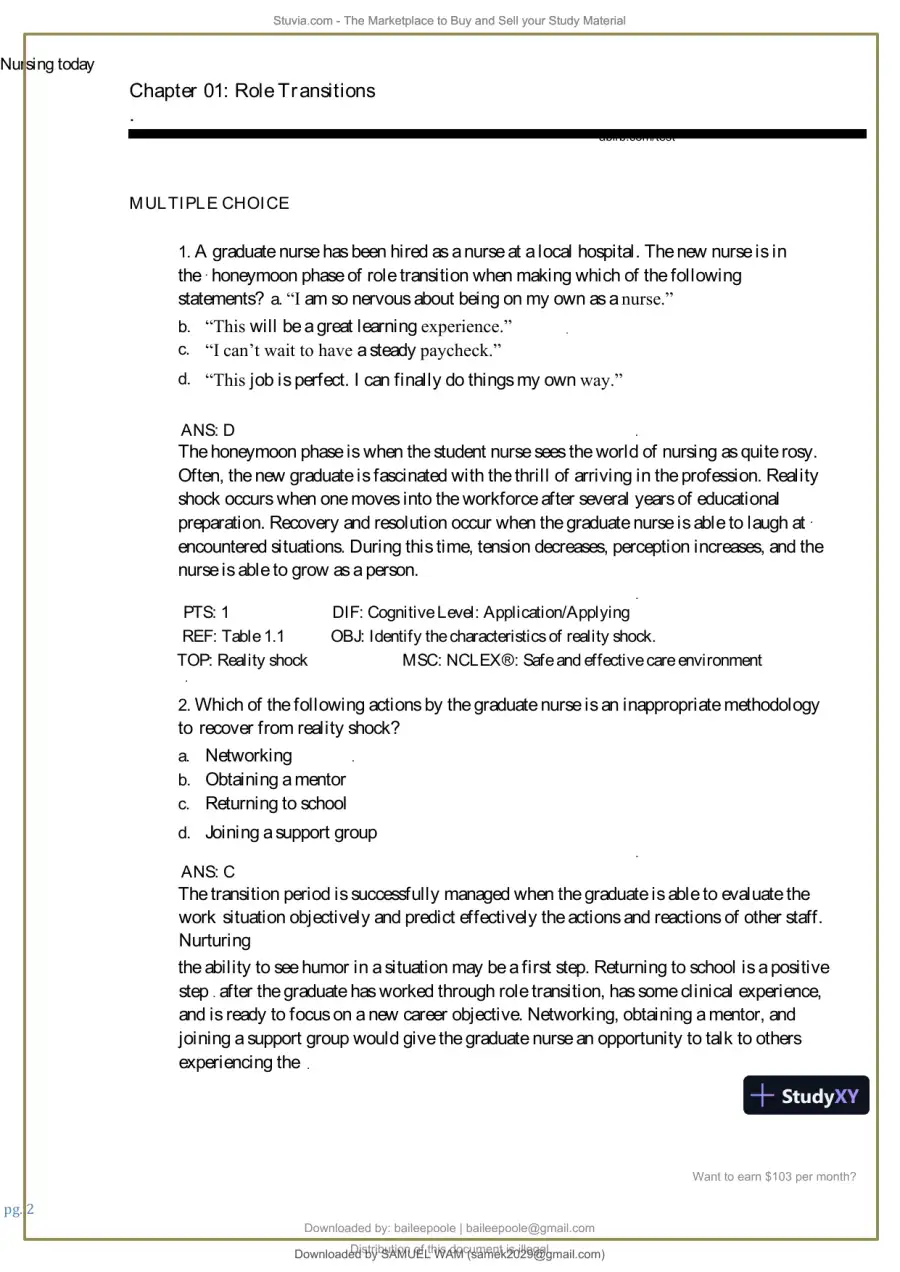 Test Bank for Nursing Today: Transition and Trends, 10th Edition (Chapters 1-26), page 3