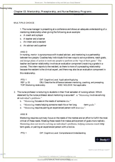 Test Bank for Nursing Today: Transition and Trends, 10th Edition (Chapters 1-26) - Page 30 preview image