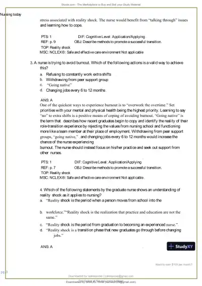 Test Bank for Nursing Today: Transition and Trends, 10th Edition (Chapters 1-26) - Page 4 preview image