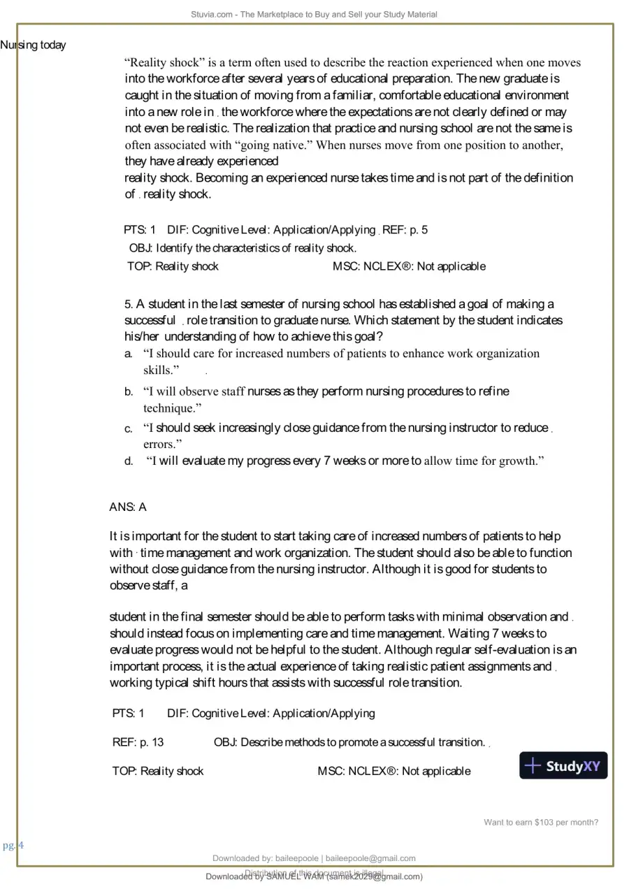 Test Bank for Nursing Today: Transition and Trends, 10th Edition (Chapters 1-26), page 5