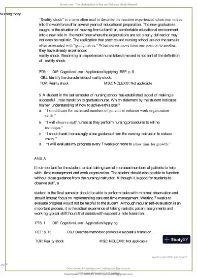 Test Bank for Nursing Today: Transition and Trends, 10th Edition (Chapters 1-26) - Page 5 preview image