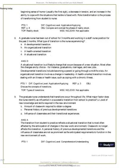 Test Bank for Nursing Today: Transition and Trends, 10th Edition (Chapters 1-26) - Page 7 preview image