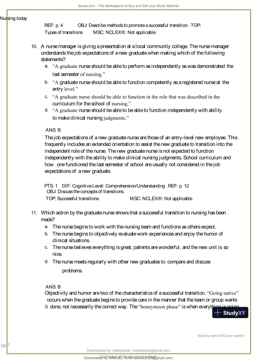 Test Bank for Nursing Today: Transition and Trends, 10th Edition (Chapters 1-26), page 8