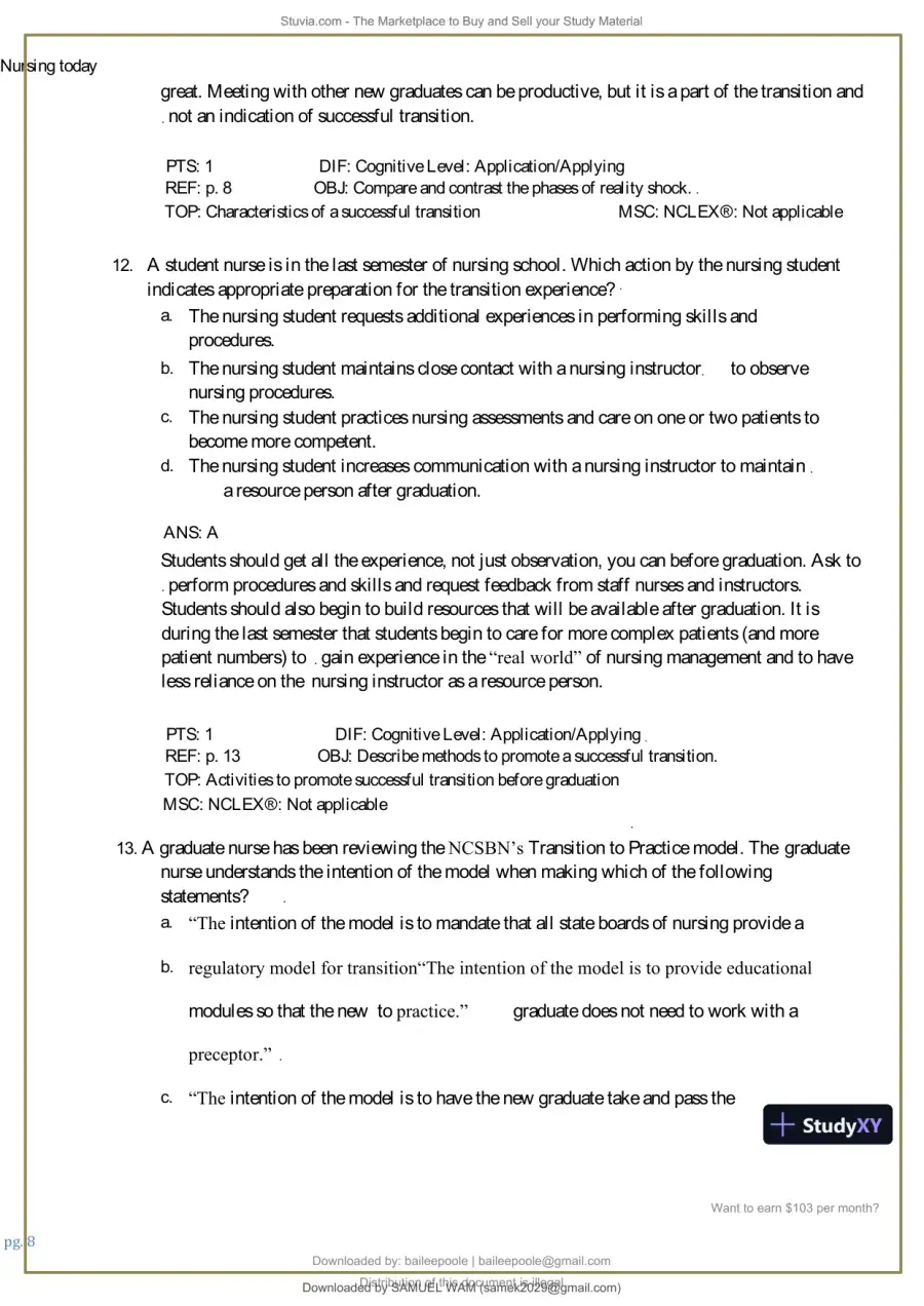 Test Bank for Nursing Today: Transition and Trends, 10th Edition (Chapters 1-26), page 9