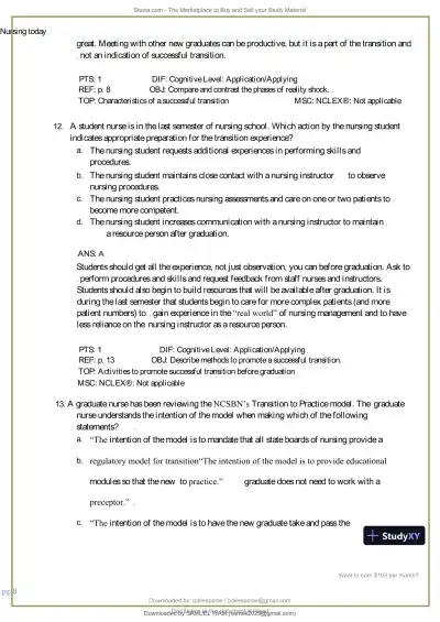 Test Bank for Nursing Today: Transition and Trends, 10th Edition (Chapters 1-26) - Page 9 preview image