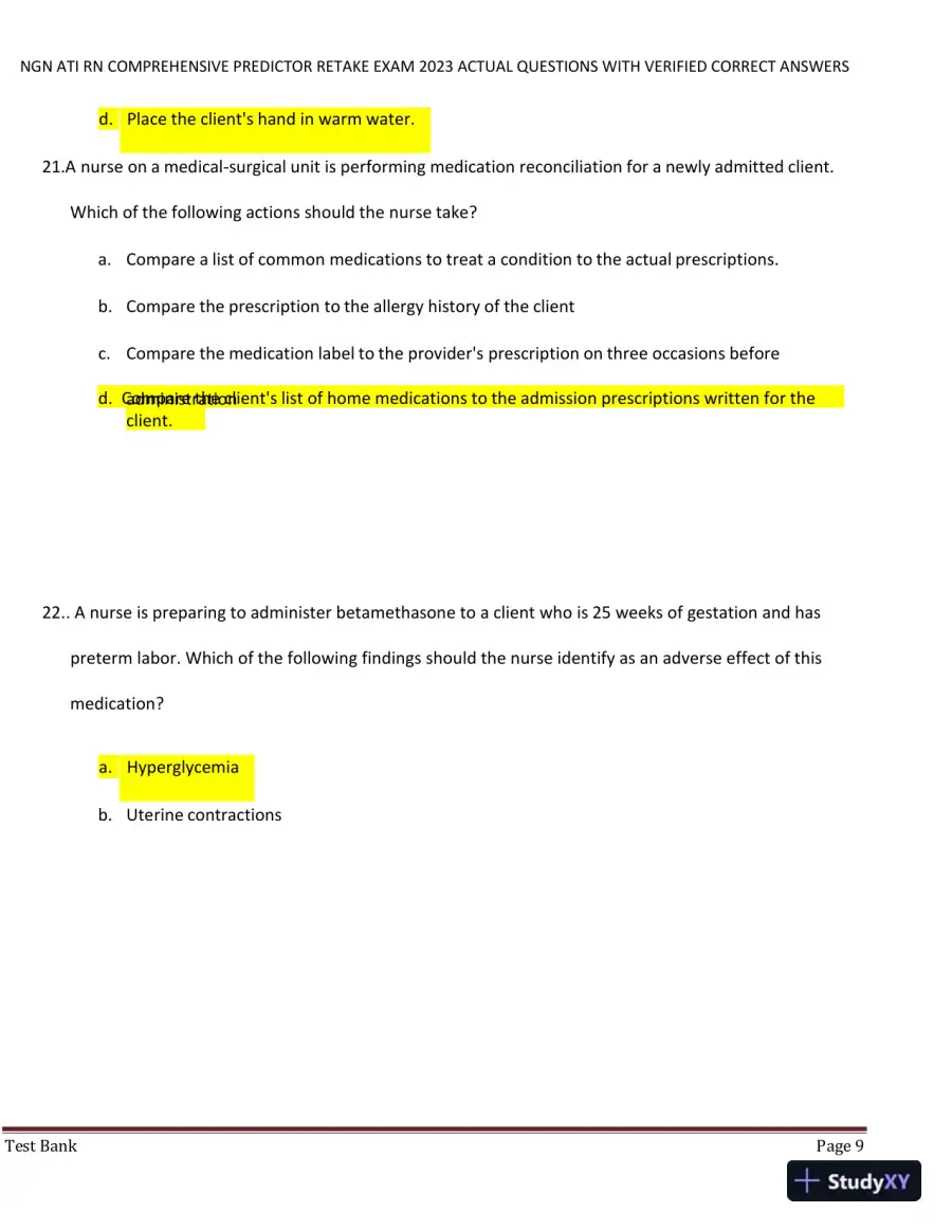 2023 NGN ATI RN Comprehensive Predictor Retake Exam with Answers (177 Solved Questions), page 10