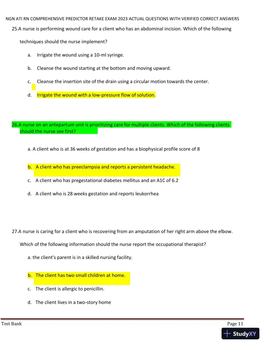 2023 NGN ATI RN Comprehensive Predictor Retake Exam with Answers (177 Solved Questions), page 12
