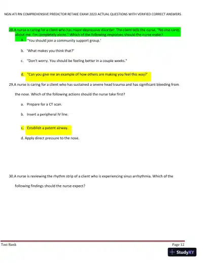 2023 NGN ATI RN Comprehensive Predictor Retake Exam with Answers (177 Solved Questions) - Page 13 preview image