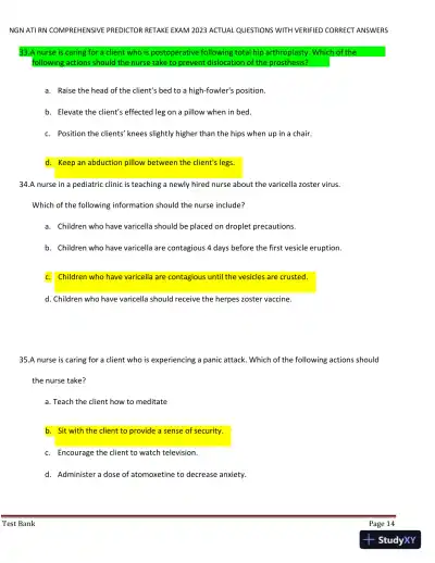 2023 NGN ATI RN Comprehensive Predictor Retake Exam with Answers (177 Solved Questions) - Page 15 preview image