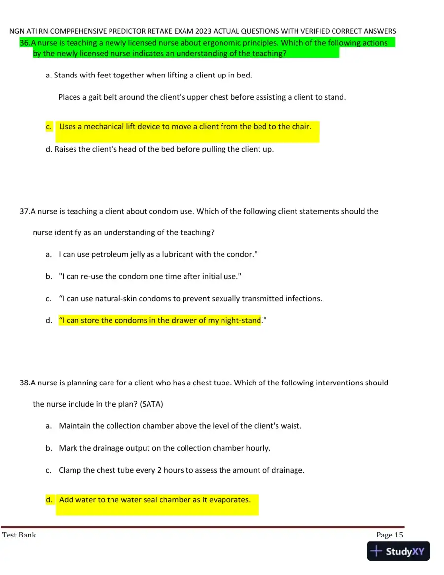 2023 NGN ATI RN Comprehensive Predictor Retake Exam with Answers (177 Solved Questions), page 16