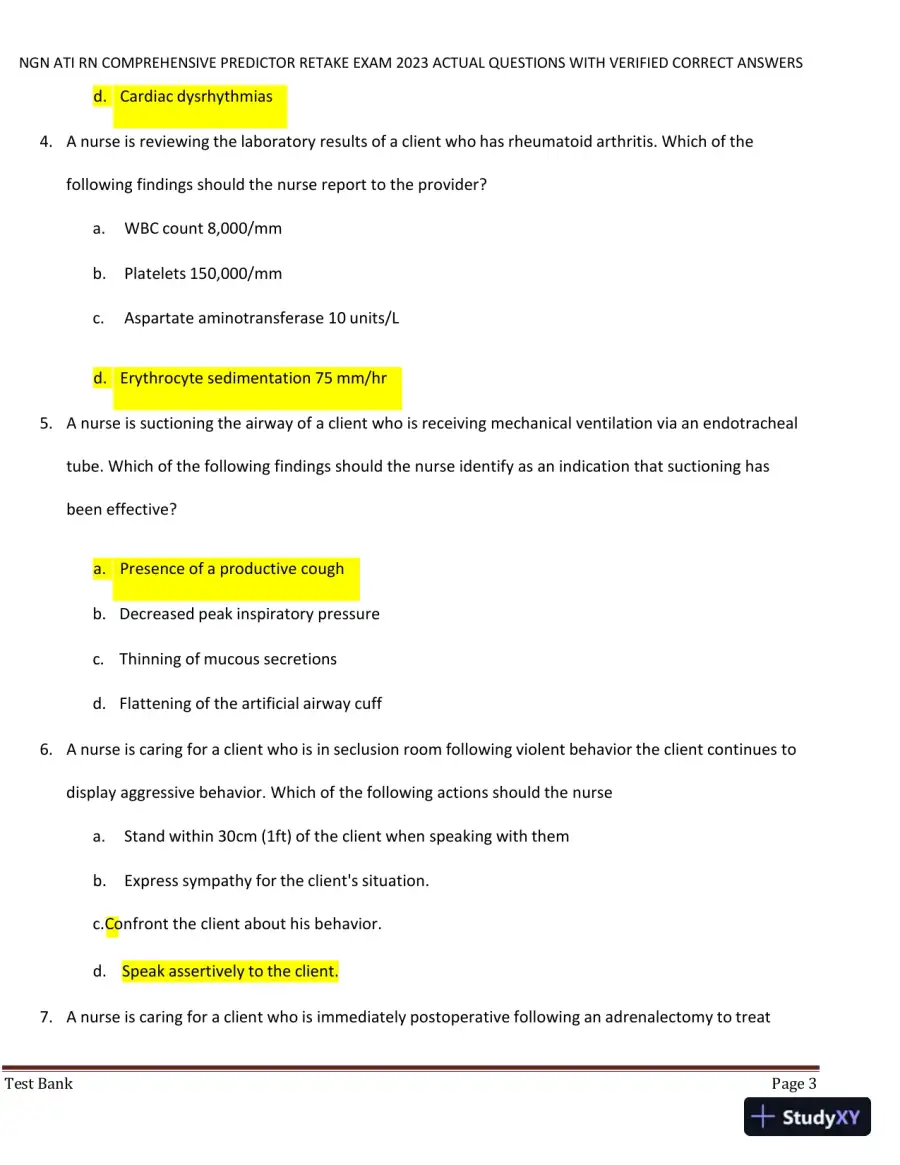 2023 NGN ATI RN Comprehensive Predictor Retake Exam with Answers (177 Solved Questions), page 4