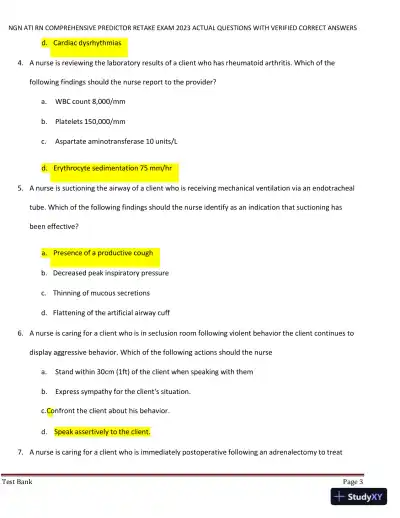 2023 NGN ATI RN Comprehensive Predictor Retake Exam with Answers (177 Solved Questions) - Page 4 preview image