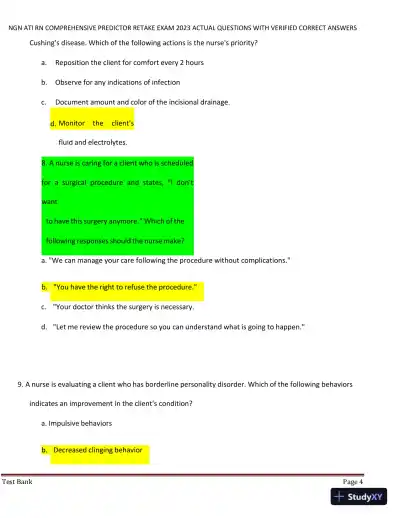 2023 NGN ATI RN Comprehensive Predictor Retake Exam with Answers (177 Solved Questions) - Page 5 preview image