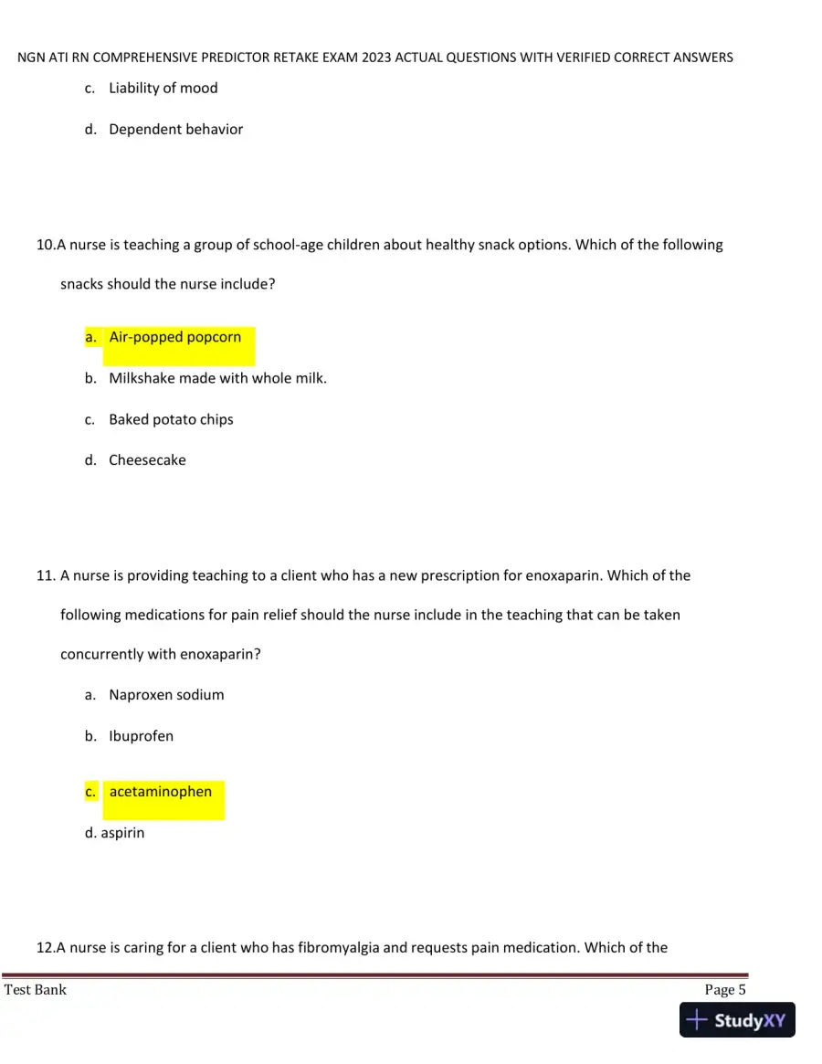 2023 NGN ATI RN Comprehensive Predictor Retake Exam with Answers (177 Solved Questions), page 6