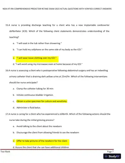 2023 NGN ATI RN Comprehensive Predictor Retake Exam with Answers (177 Solved Questions) - Page 8 preview image