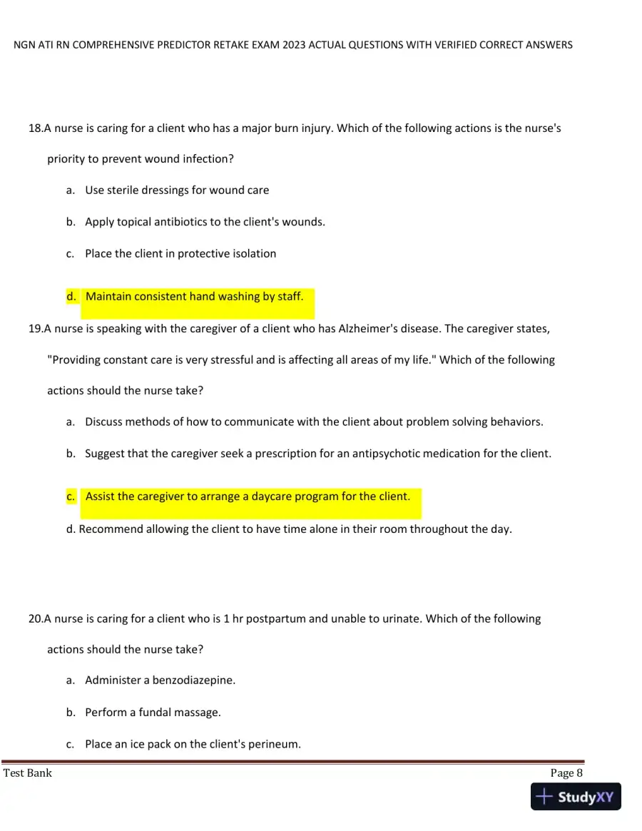 2023 NGN ATI RN Comprehensive Predictor Retake Exam with Answers (177 Solved Questions), page 9