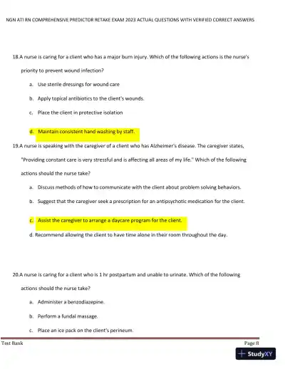 2023 NGN ATI RN Comprehensive Predictor Retake Exam with Answers (177 Solved Questions) - Page 9 preview image