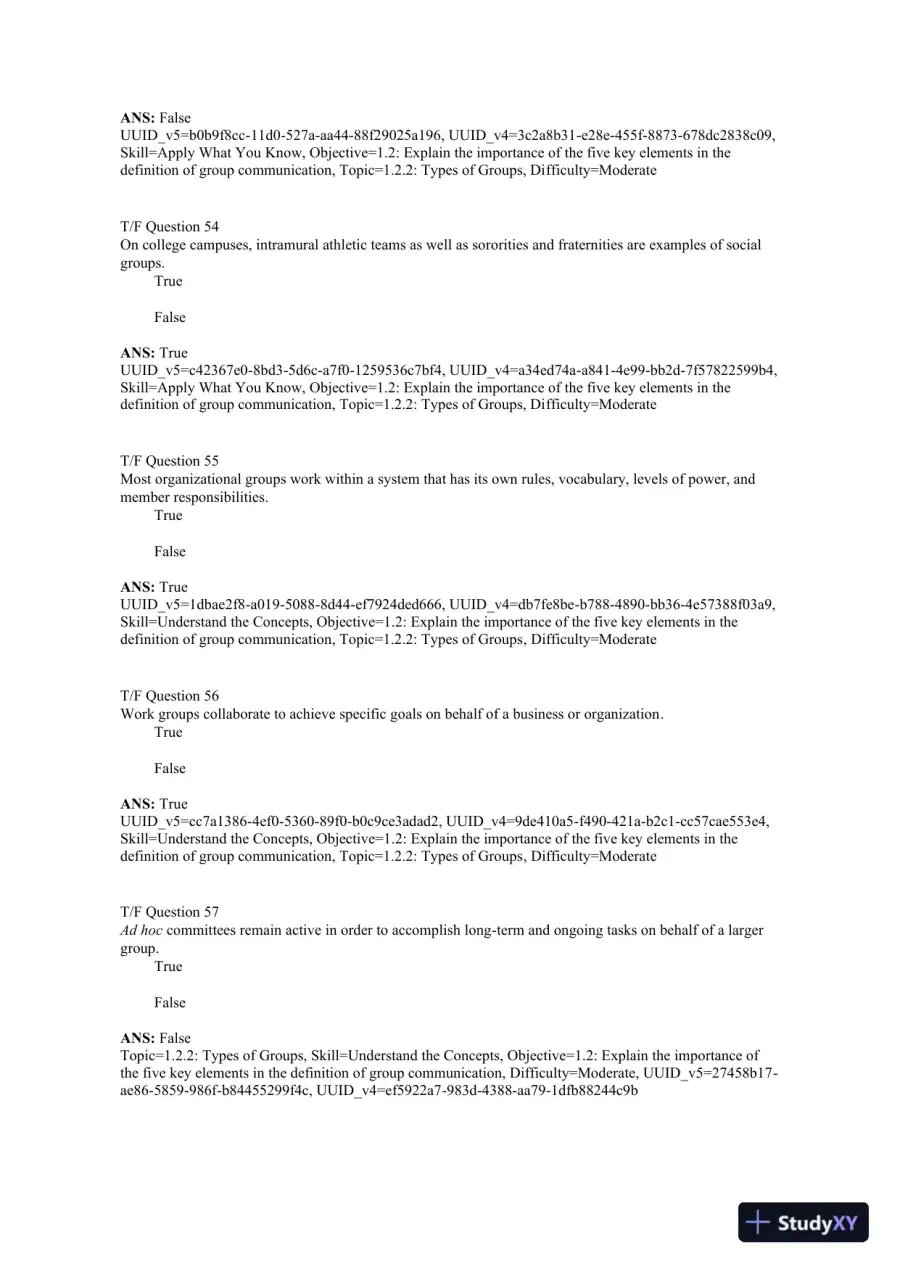 Working in Groups: Communication Principles and Strategies 7th Edition Test Bank, page 15