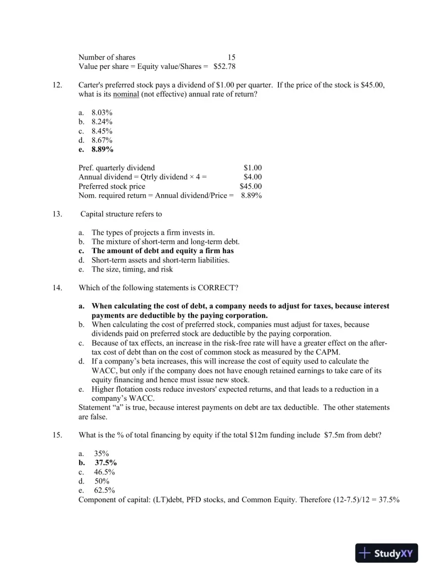 FIN331 Financial Management and Capital Structure: Problem Set, page 5