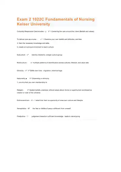 Exam 2 1022C Fundamentals of Nursing Keiser Univer - Page 1 preview image