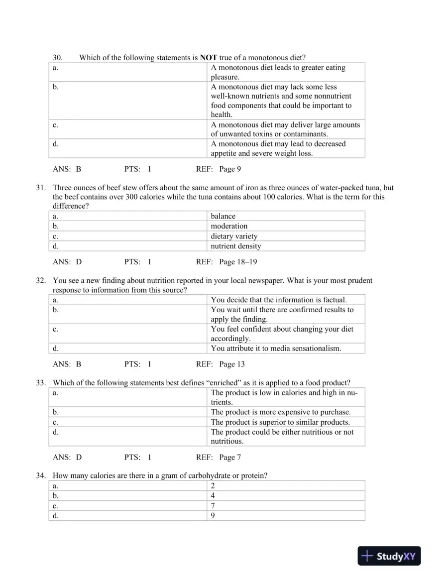 Nutrition Concepts and Controversies 10th Edition Test Bank, page 9