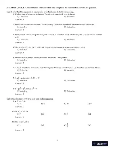 Mathematical Ideas, 13th Edition Test Bank - Page 1 preview image