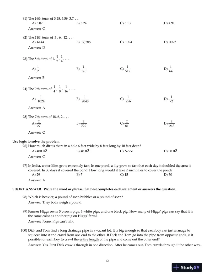 Mathematical Ideas, 13th Edition Test Bank, page 13