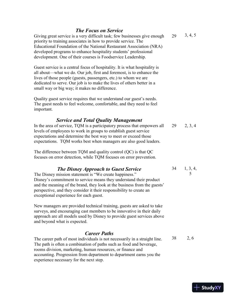 Class Notes for Introduction to Hospitality, 7th Edition, page 10