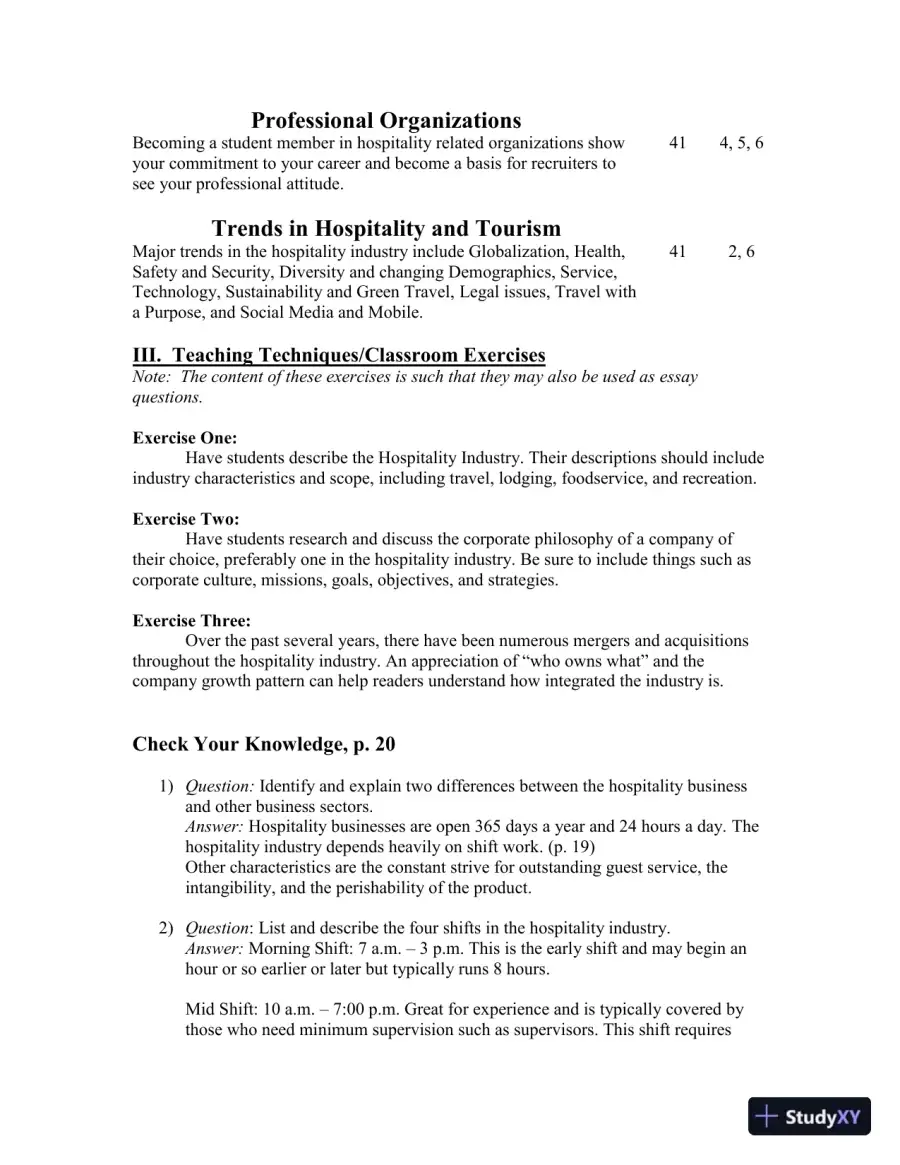 Class Notes for Introduction to Hospitality, 7th Edition, page 12