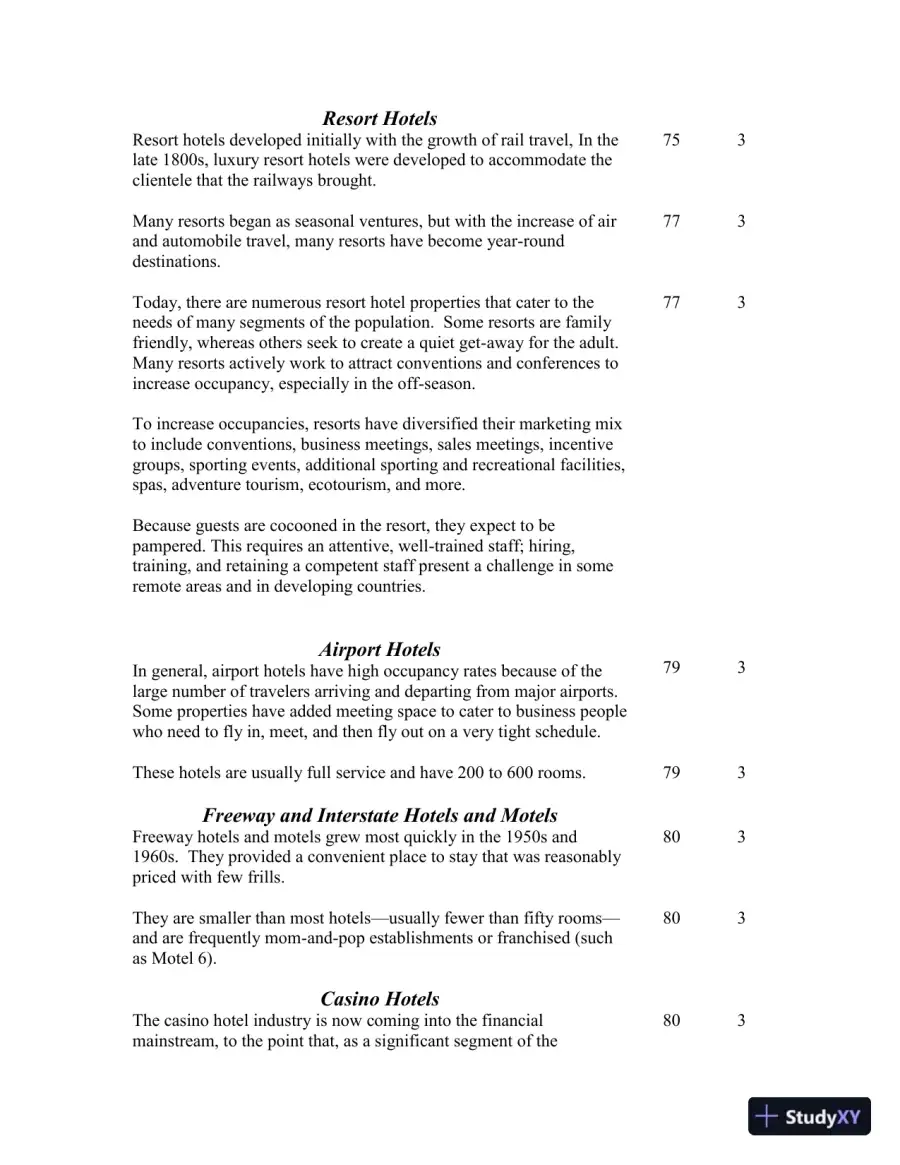Class Notes for Introduction to Hospitality, 7th Edition, page 21