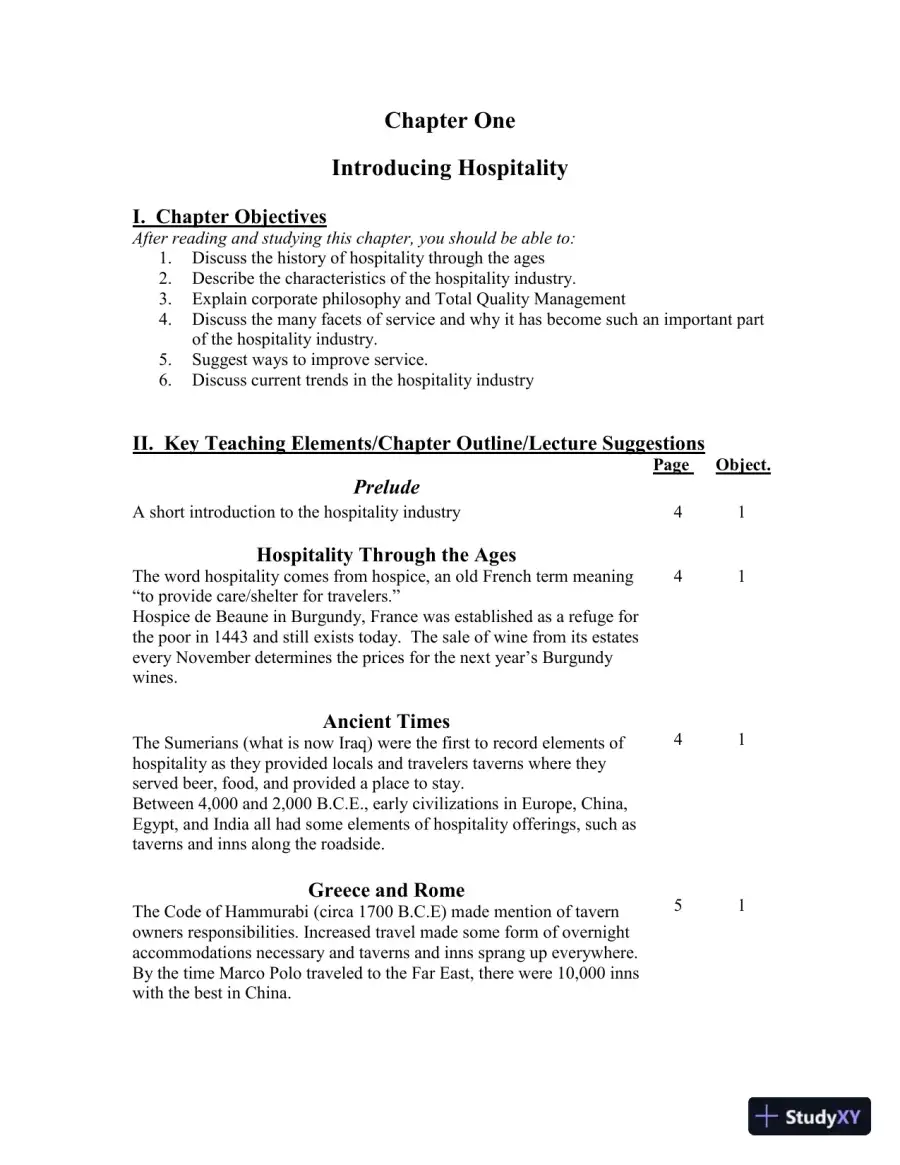 Class Notes for Introduction to Hospitality, 7th Edition, page 4