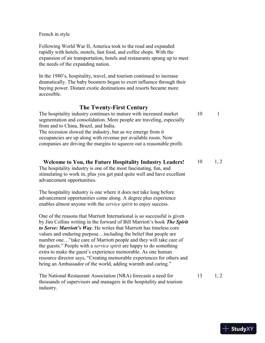 Class Notes for Introduction to Hospitality, 7th Edition, page 6