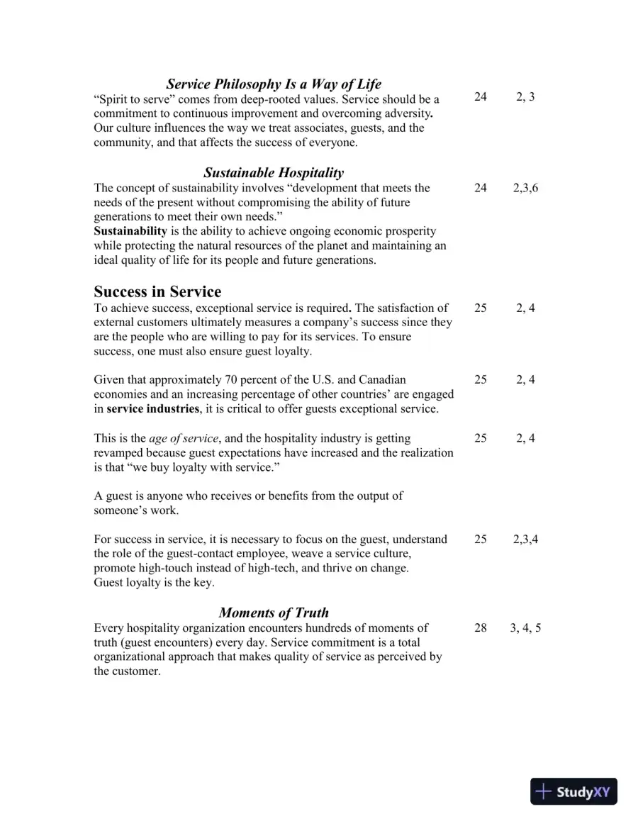 Class Notes for Introduction to Hospitality, 7th Edition, page 9