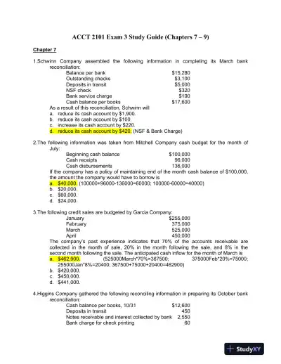 ACCT 2101 Exam 3 Study Guide (Chapters 7 � 9) - Page 1 preview image