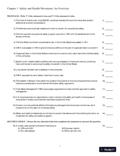 Test Bank for The Basics of Occupational Safety, 3rd Edition - Page 1 preview image