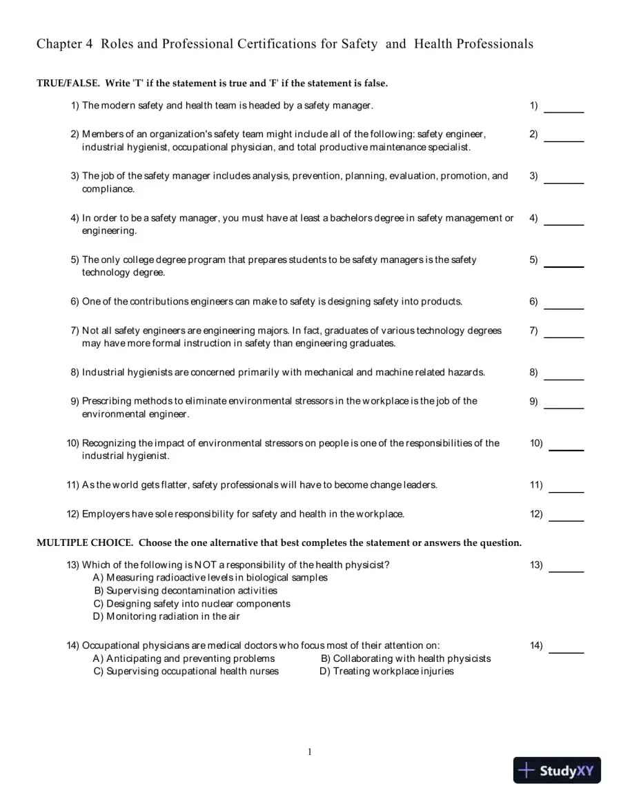 Test Bank for The Basics of Occupational Safety, 3rd Edition, page 11