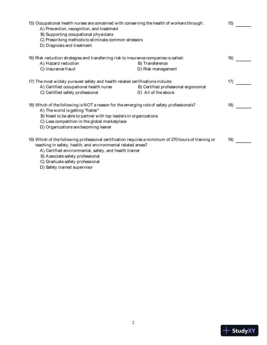 Test Bank for The Basics of Occupational Safety, 3rd Edition, page 12
