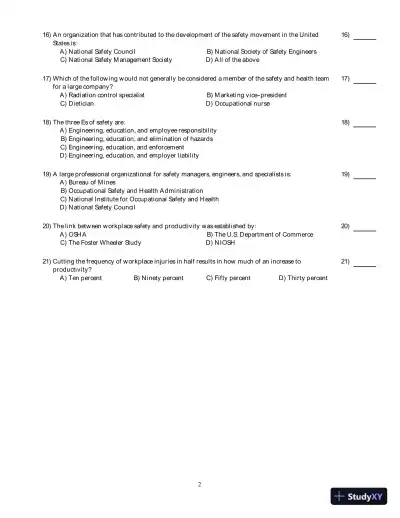 Test Bank for The Basics of Occupational Safety, 3rd Edition - Page 3 preview image