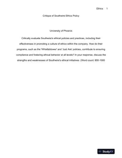 Critique of Southwire Ethics Policy University of Phoenix - Page 1 preview image