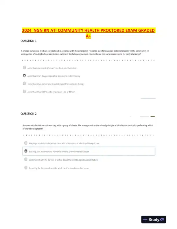 2024 ATI RN Community Health Proctored Exam With Answers (5 Solved Questions) - Page 1 preview image