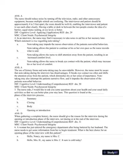 Test Bank For Textbook of Physical Diagnosis: History and Examination, 7th Edition - Page 3 preview image