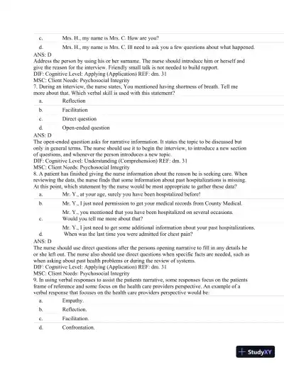 Test Bank For Textbook of Physical Diagnosis: History and Examination, 7th Edition - Page 4 preview image