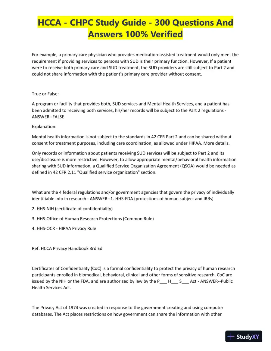 HCCA - CHPC Study Guide with Answers (300 Solved Questions), page 10