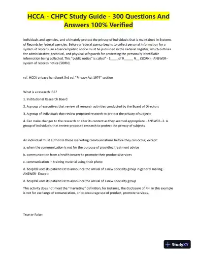 HCCA - CHPC Study Guide with Answers (300 Solved Questions) - Page 11 preview image