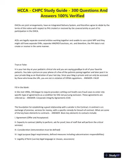 HCCA - CHPC Study Guide with Answers (300 Solved Questions) - Page 13 preview image