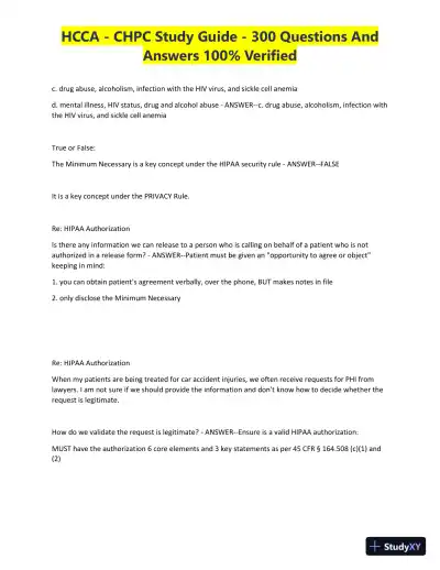 HCCA - CHPC Study Guide with Answers (300 Solved Questions) - Page 15 preview image