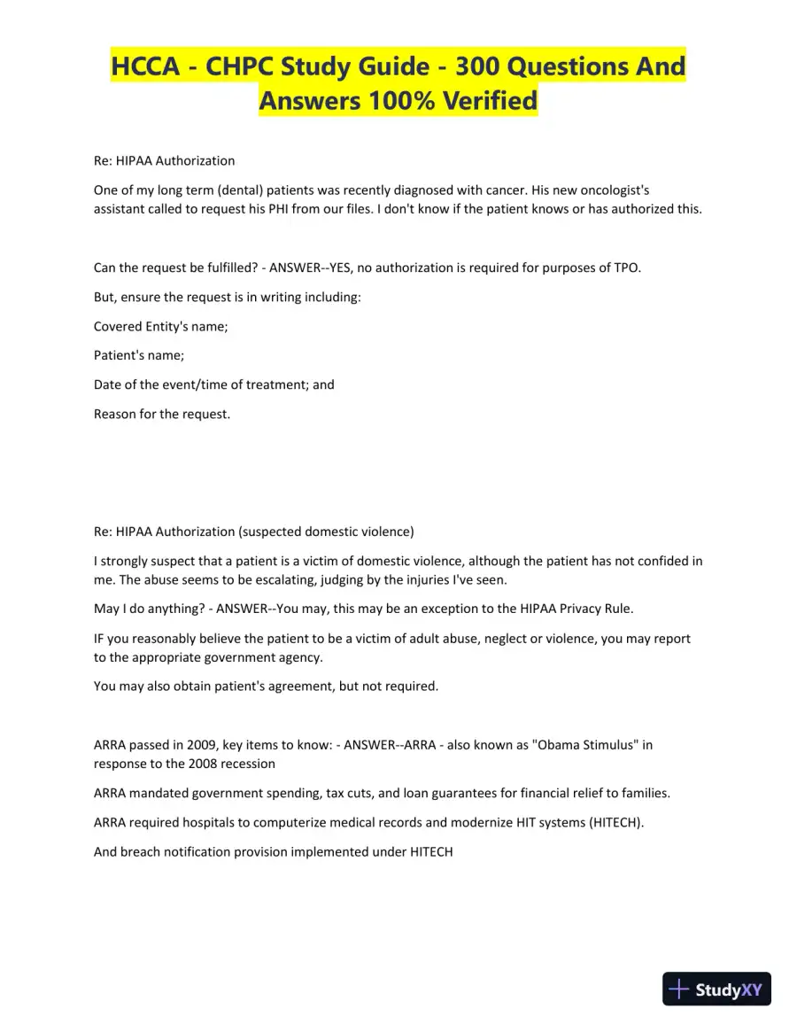 HCCA - CHPC Study Guide with Answers (300 Solved Questions), page 16