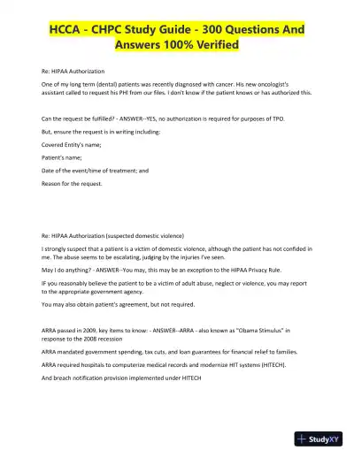 HCCA - CHPC Study Guide with Answers (300 Solved Questions) - Page 16 preview image